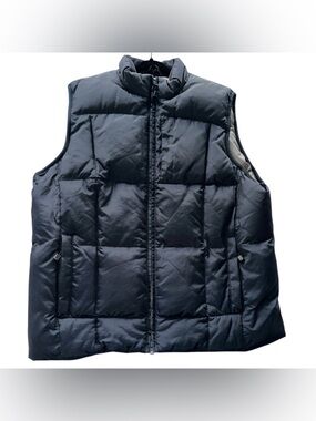 Eddie Bauer Down Vest Men’s Solid Navy Blue Puffer Size Large / Tall ~ Like New
